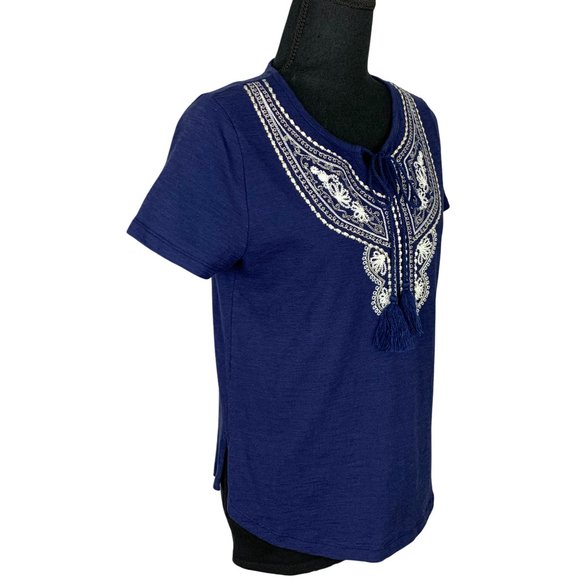 2/$10 - Navy Blue Embroidered Short Sleeve Top - Picture 5 of 8